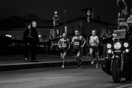 Saint Petersburg, Russia - June 11, 2022: leading group male athlete running Marathon White Nightsのeditorial素材