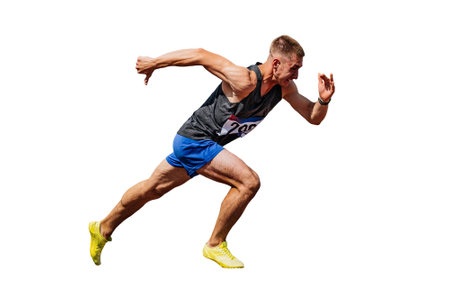 athlete runner starting running sprint on white background, sports photo
