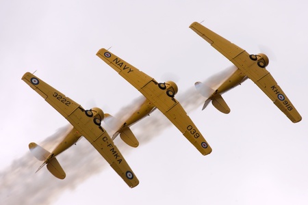 St. Thomas, Canada - June 25, 2011: Three Canadian Harvard trainer airplanes perform at the Great...