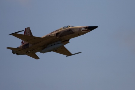 June 26, 2011. St. Thomas Ontario Canada. A United States Navy F-5 fighter flies by at the Great Lakes International Air Show in St. Thomas Ontario Canada.のeditorial素材