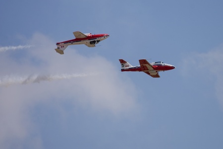 St. Thomas, Canada - June 26, 2011: The Canadian Forces Air Demonstration team "Snowbirds" perform at the Great Lakes International Air Show. のeditorial素材