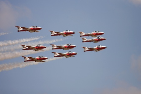 St. Thomas, Canada - June 26, 2011: The Canadian Forces Air Demonstration team "Snowbirds" perform at the Great Lakes International Air Show. のeditorial素材
