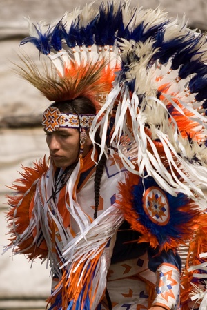 London, Canada - September 17, 2011: A First Nations Canadian wearing traditional clothing...