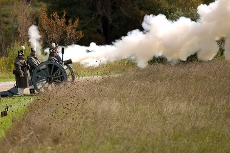 London, Ontario - October 1, 2011: The war of 1812 is re-enacted on the grounds of Fanshaw...