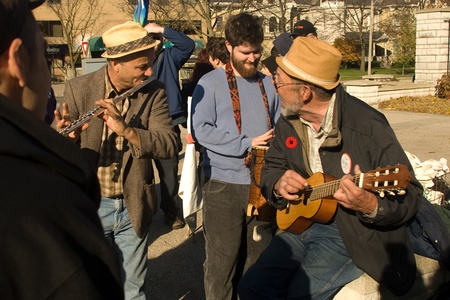 London Ontario, Canada - November 12, 2011. What started out as a rally in Victoria Park, where Occupy London was encamped, turned into an impromptu march through the downtown core. The Police informed the protestors that they were within their rights to のeditorial素材