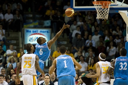 London Ontario, Canada - March 25, 2012. Chris Hagan (6) goes up for a basket in game five. The...