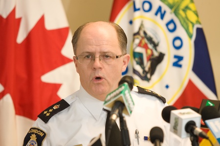 London Ontario, Canada - January 11, 2012. Brad Duncan, Chief of London Police Service addresses the...