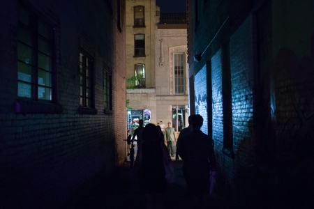 The third annual Nuit Blanche, or \"White Night\" festival took place on June 15, 2013 in London Ontario. The festival features access to galleries, museums, laneways, sidewalks alleys and parks will become locations to engage audiences in a variety of arのeditorial素材