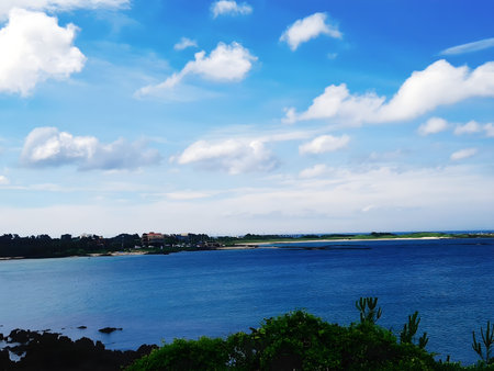 Beautiful view of the sea and blue sky. Natural background.の写真素材