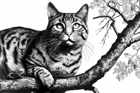 The cat is happily surveying its surroundings from its high perch, its tail twitching in excitement.の素材