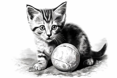 A playful kitten batting a toy around with their tiny paws, full of wonder and curiosity.の素材