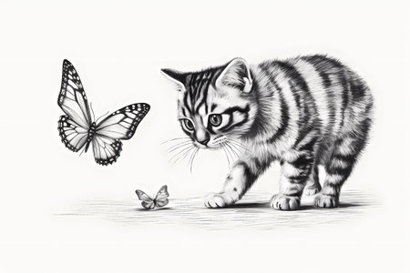 This tiny furball is sprinting after a delicate butterfly, trying to catch it in her tiny paws.の素材