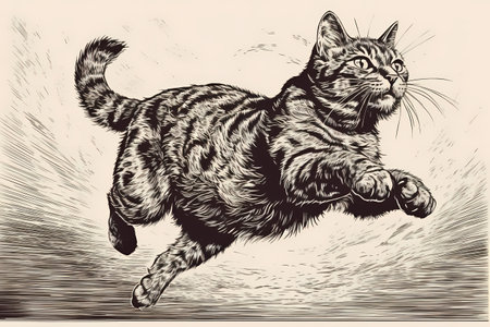 The cat is leaping through the air, its body contorted in an amazing display of agility. It's like it's defying gravity!の素材