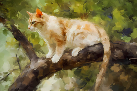 This adventurous cat is scaling a tree to explore the great outdoors.の素材