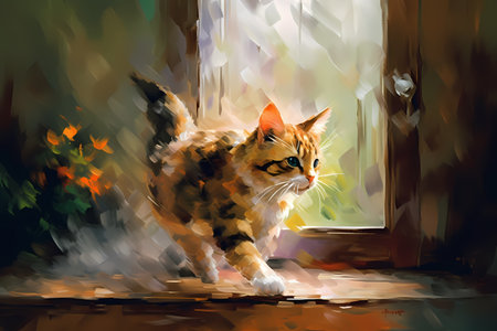 The cat is on the hunt, trying to catch the quick little mouse before it gets away.の素材