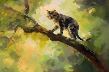 This adventurous cat is scaling a tree to explore the great outdoors.の素材