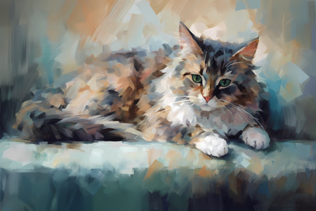The cat is luxuriating on the soft cushions, purring contentedly as it receives belly rubs from its owner.の素材