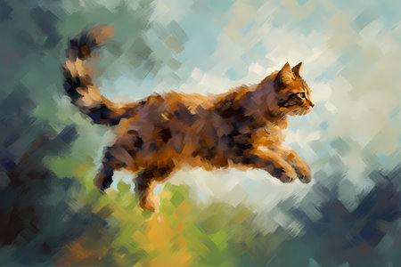 The cat is leaping through the air, its body contorted in an amazing display of agility. It's like it's defying gravity!の素材