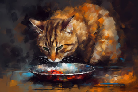 The thirsty cat is taking a much-needed drink from its water bowl, replenishing its energy!の素材