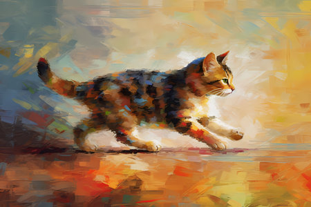 The cat is frantically chasing after the elusive red dot of a laser pointer.の素材