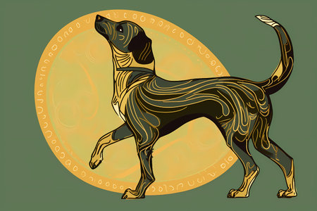 The silly dog is in a playful mood, spinning in circles and attempting to catch its elusive tail.の素材