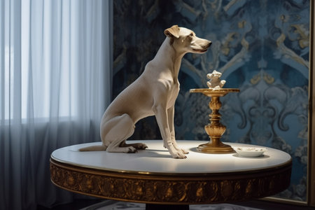 This furry friend sits patiently and drools with anticipation, eagerly waiting for their meal to arrive.の素材