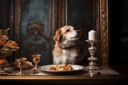 This cute dog is giving their best puppy eyes, hoping to get a bite of something tasty to eat.の素材