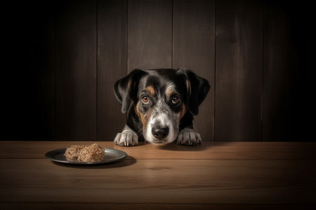 This furry friend sits patiently and drools with anticipation, eagerly waiting for their meal to arrive.の素材