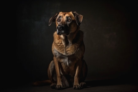 This well-trained dog is sitting perfectly still, waiting for their next command.の素材