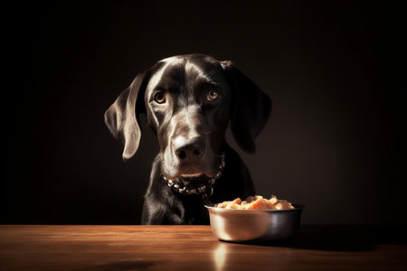 This cute dog is giving their best puppy eyes, hoping to get a bite of something tasty to eat.の素材