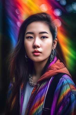 A 21-year-old Asian woman is being portrayed in a university campus.の素材