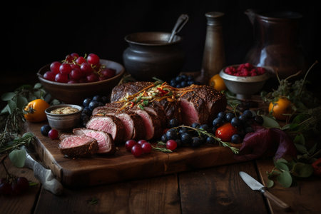 A carnivore's dream come true: a meat lover's buffet in a ranchの素材