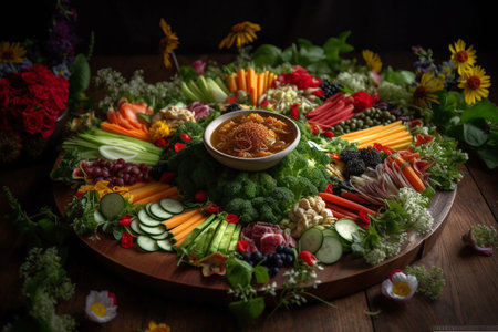 A healthy salad buffet in a zen gardenの素材