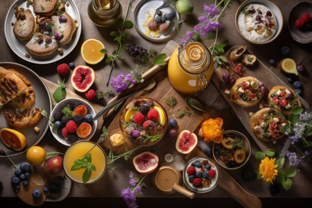 A farm-to-table brunch buffet at a country clubの素材