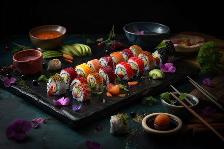 Enjoy fresh-cut sushi with a view at a rooftop buffetの素材