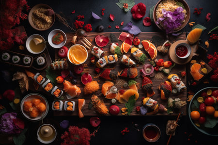 Enjoy fresh-cut sushi with a view at a rooftop buffetの素材