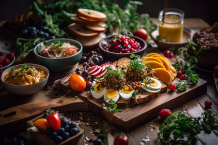 A vegan brunch buffet with rooftop garden viewsの素材