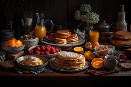 Dig into warm & fluffy pancakes at a cozy diner in the heart of the countrysideの素材