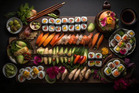 A sushi extravaganza at a rooftop buffetの素材