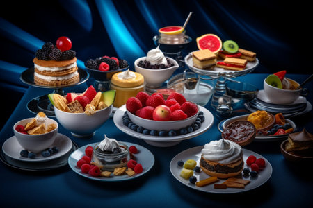 Indulge in a midnight buffet complete with desserts and music aboard a luxurious cruiseの素材