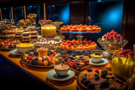 Indulge in a midnight buffet complete with desserts and music aboard a luxurious cruiseの素材