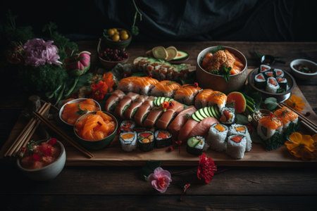 Enjoy fresh-cut sushi with a view at a rooftop buffetの素材