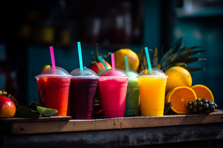 A tropical smoothie stand by the beachの素材