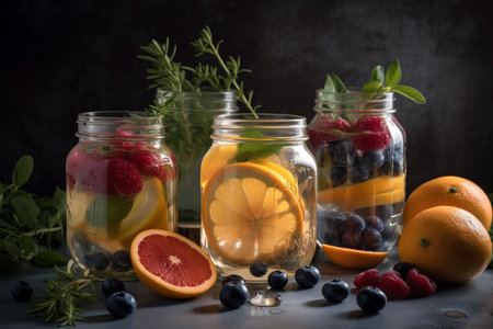 Stay hydrated and refreshed with our fruit-infused detox water bar featuring a variety of mouth-watering flavorsの素材