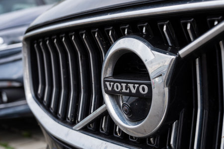 Germany, Cottbus, August 22nd, 2023, Logo of Volvo in radiator grilleのeditorial素材