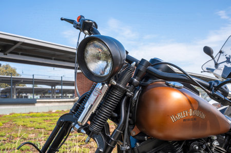 Germany, Cottbus, 08/24/2023, Details of a Harley Davidson Model Springerのeditorial素材