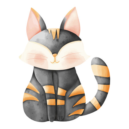 Watercolor illustration of a cat in a sleeping mask. Isolated on white background.のイラスト素材