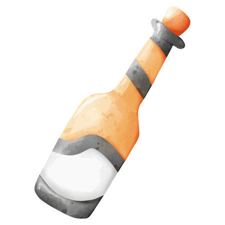 Watercolor illustration of a bottle of wine on a white background.のイラスト素材
