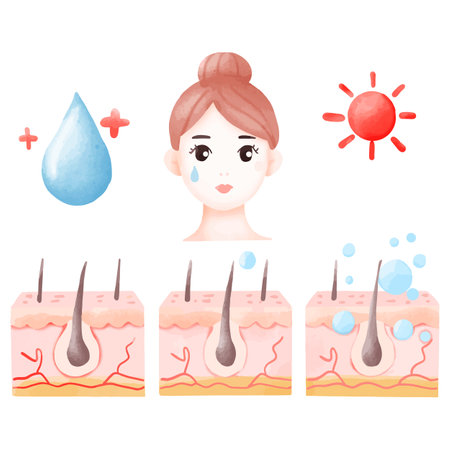 Skin disease. Vector illustration of a woman suffering from skin diseases.のイラスト素材