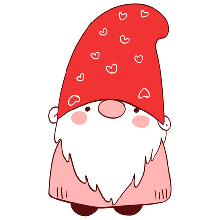 Cute gnome in a red hat with hearts. Vector illustrationのイラスト素材